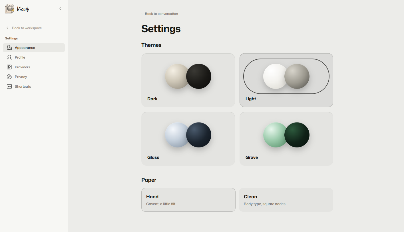 Theme picker in the Visuly app